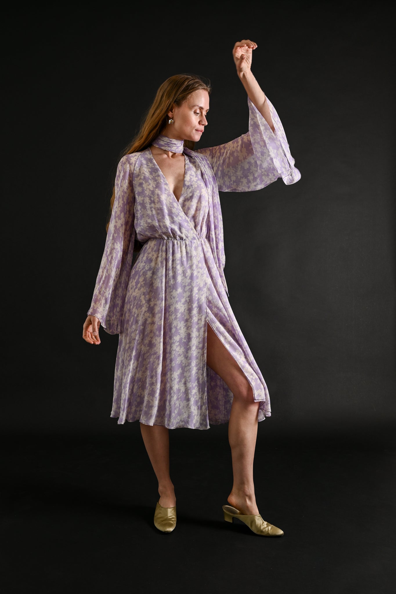 1975 Halston Couture Lavender Floral Silk Chiffon Dress + Scarf [xs/sm –  Demetra Vintage