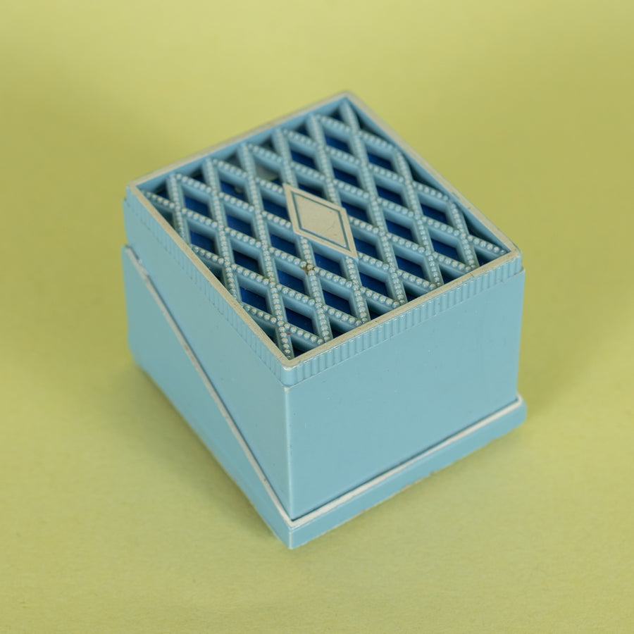 Midcentury Blue Geometric Ring Box