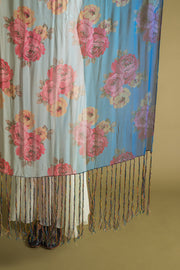 1920s Vibrant Ombré Floral Silk Chiffon Shawl