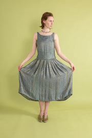 1920s Blue and Silver Lamé Medallion Dress [xs/sm]