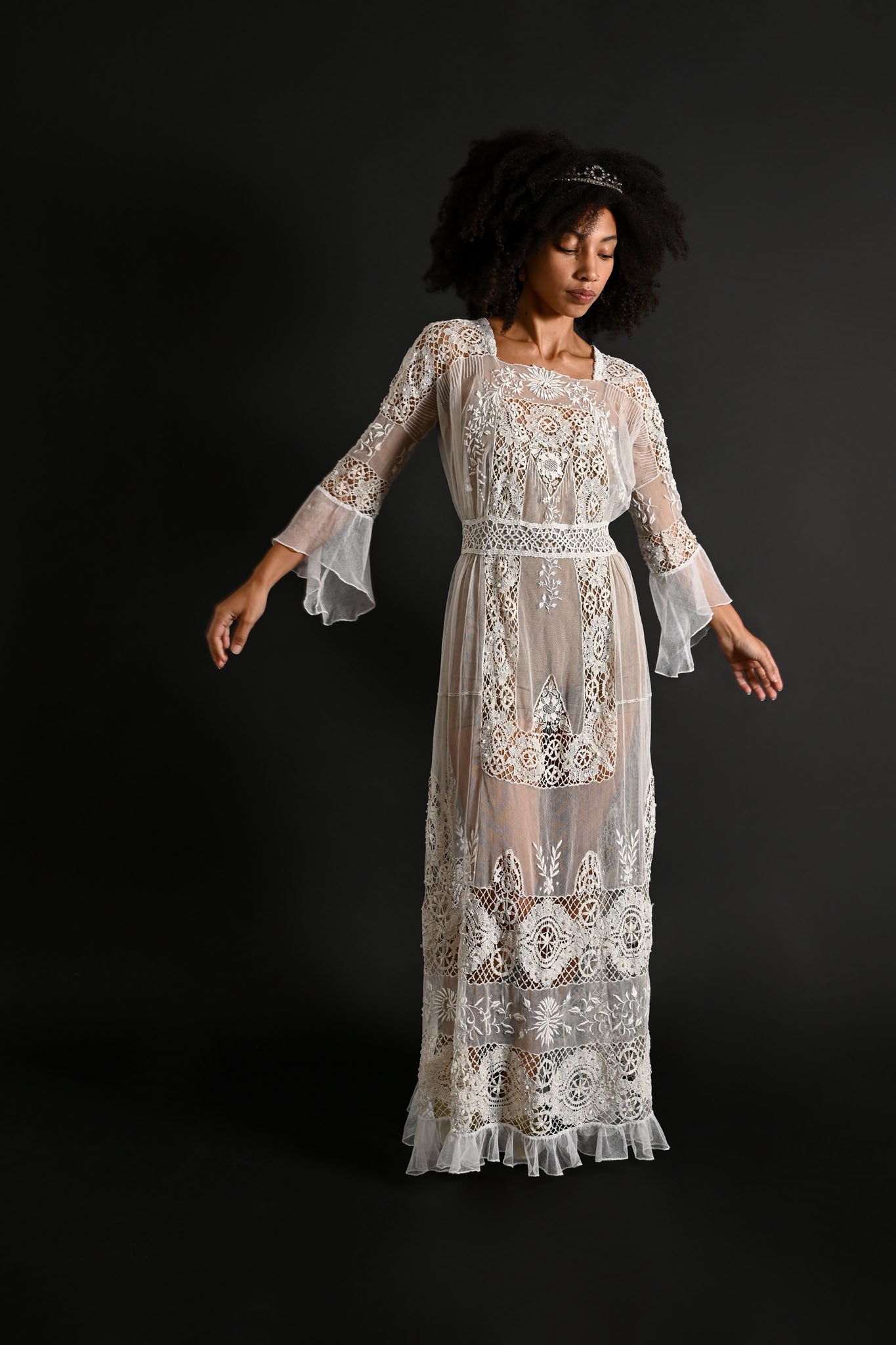 embroidered mesh sleeve dress Grace Embroidered Mesh Sleeve Maxi Dress Black