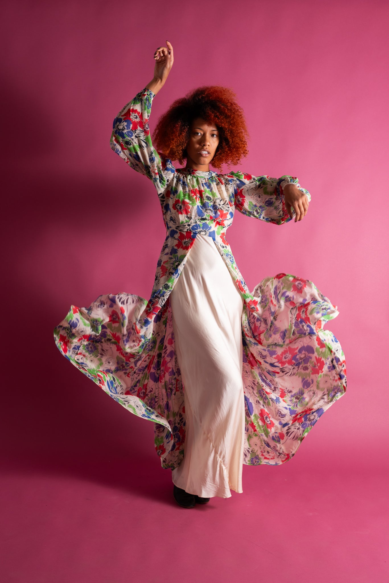 chiffon balloon sleeve dress Hope & Ivy chiffon high neck balloon sleeve dropped waist mini dress in light blue floral