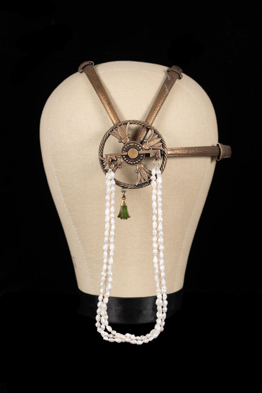 1920s Egyptian Revival Enamel + Pearl Headpiece