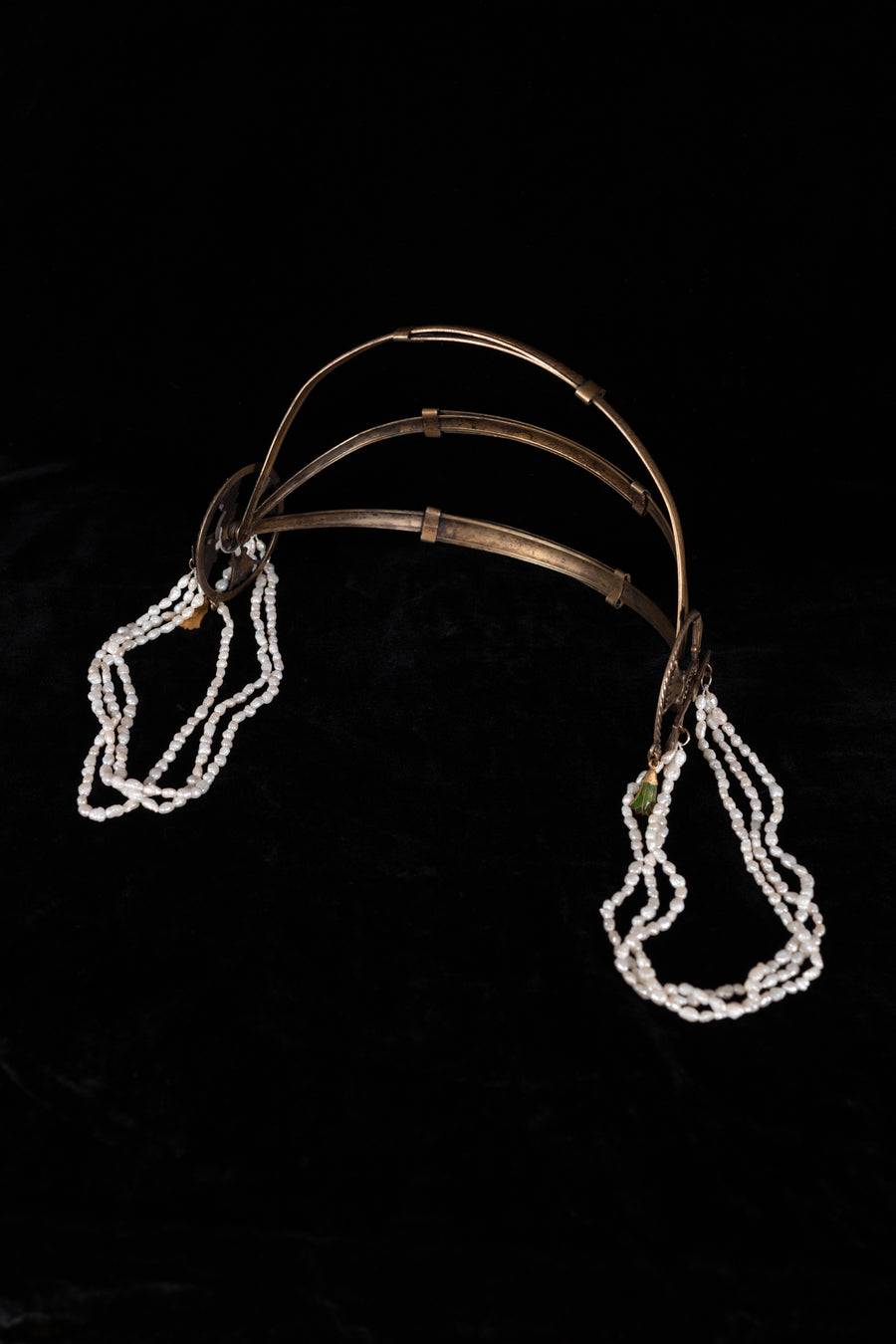 1920s Egyptian Revival Enamel + Pearl Headpiece