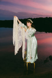1900s English Seafoam Silk Watteau Dressing Gown [xs/sm/med]