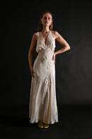 1930s Ivory Silk + French Lace Appliqué Gown [med/lrg]
