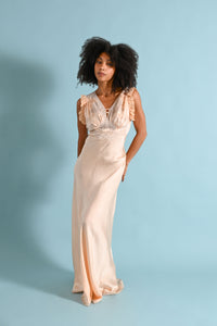 1930s Silk + Lace Appliqué Bias Cut Gown [xs/sm]