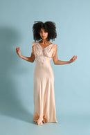 1930s Silk + Lace Appliqué Bias Cut Gown [xs/sm]