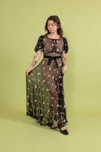 1930s Butterfly Embroidered Mesh Gown [xs/sm]