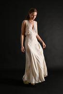 1930s Ivory Silk + French Lace Appliqué Gown [med/lrg]