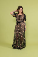 1930s Butterfly Embroidered Mesh Gown [xs/sm]