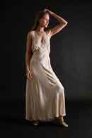 1930s Ivory Silk + French Lace Appliqué Gown [med/lrg]
