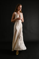 1930s Ivory Silk + French Lace Appliqué Gown [med/lrg]