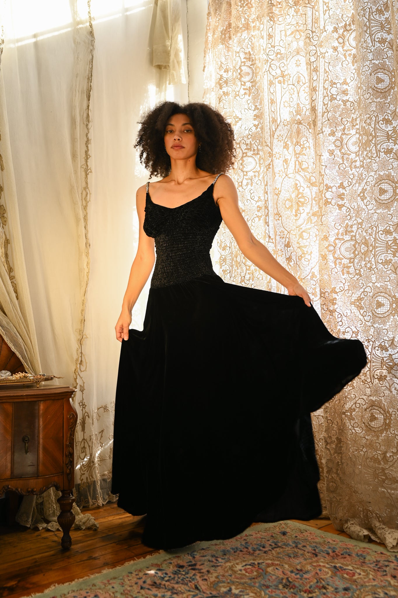 1940s Bodycon Silk Velvet Diamanté Gown [xs/sm/med]