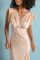 1930s Silk + Lace Appliqué Bias Cut Gown [xs/sm]