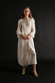 1930s Silk Jacquard Hand Embroidered Wrap Dress [xs/sm/med]