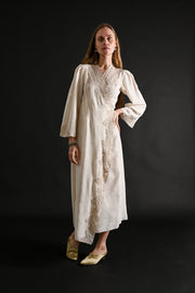 1930s Silk Jacquard Hand Embroidered Wrap Dress [xs/sm/med]