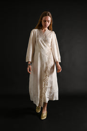 1930s Silk Jacquard Hand Embroidered Wrap Dress [xs/sm/med]