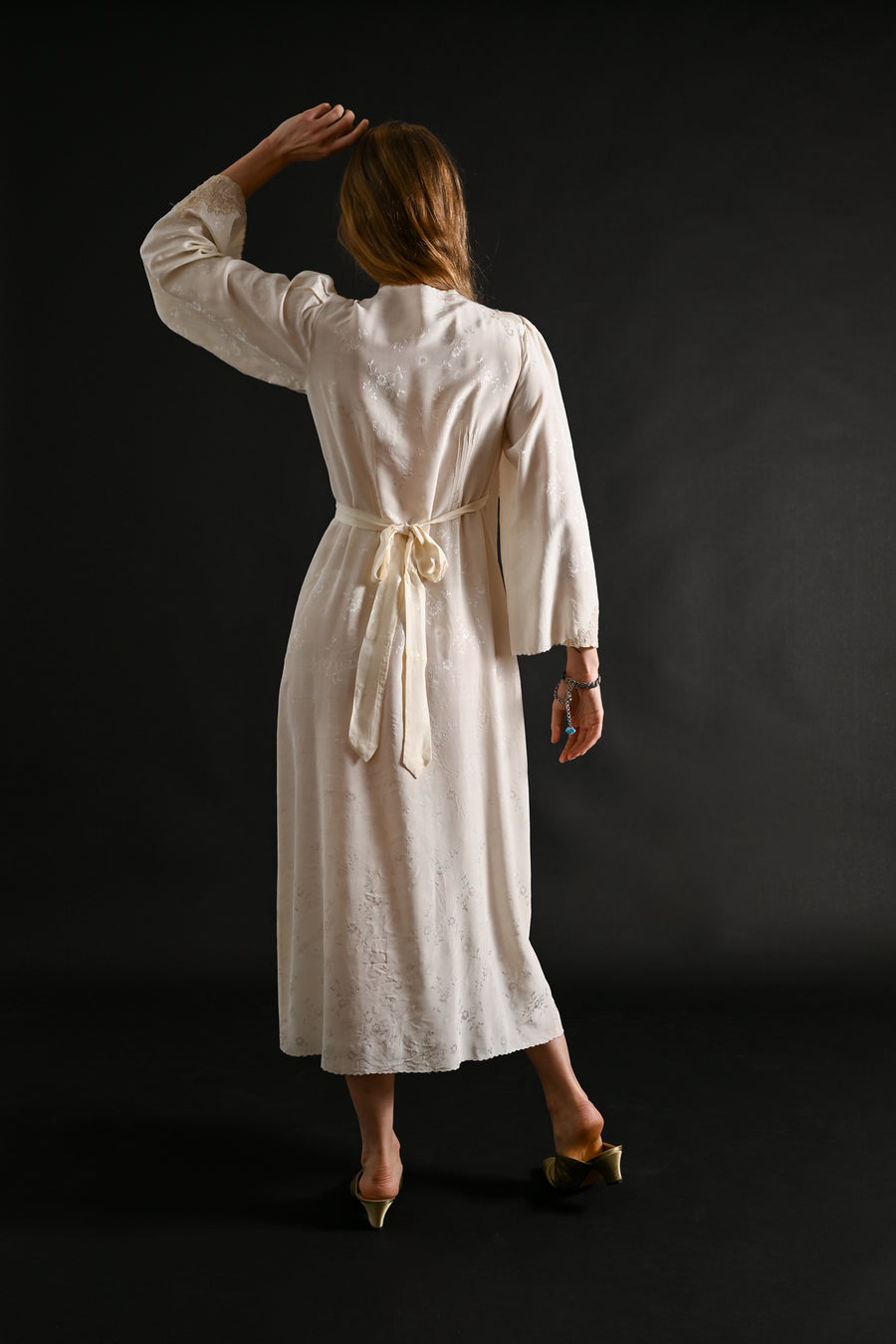 1930s Silk Jacquard Hand Embroidered Wrap Dress [xs/sm/med]