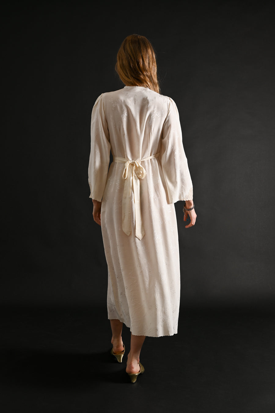 1930s Silk Jacquard Hand Embroidered Wrap Dress [xs/sm/med]