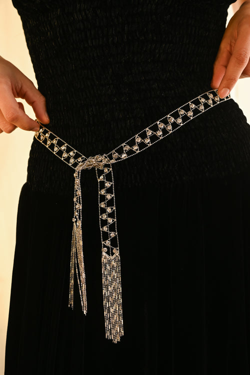 Midcentury Rhinestone Fringe Tassel Belt