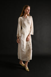 1930s Silk Jacquard Hand Embroidered Wrap Dress [xs/sm/med]
