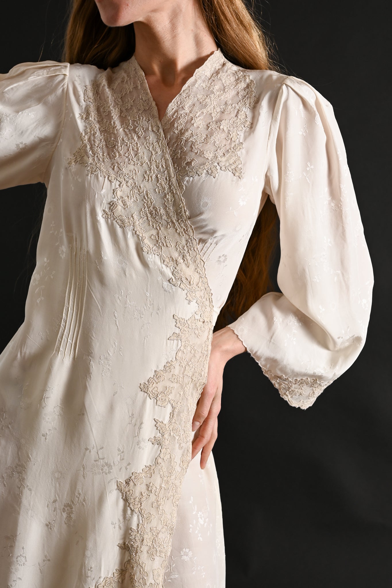 1930s Silk Jacquard Hand Embroidered Wrap Dress [xs/sm/med]