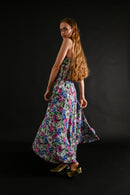 1930s Vivid Floral Rayon Crepe Gown [xs/sm]