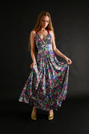 1930s Vivid Floral Rayon Crepe Gown [xs/sm]