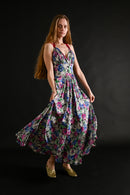 1930s Vivid Floral Rayon Crepe Gown [xs/sm]