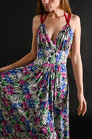 1930s Vivid Floral Rayon Crepe Gown [xs/sm]