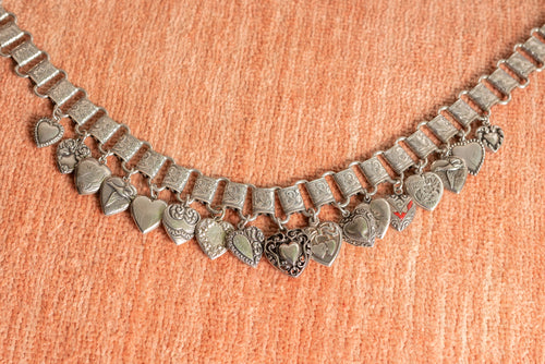 Victorian Sterling Puffy Heart Charm Necklace
