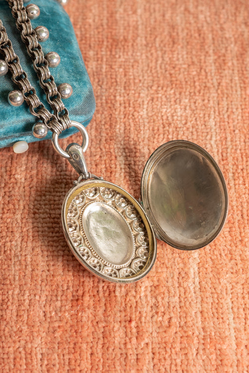 Victorian Sterling Engraved Locket Necklace
