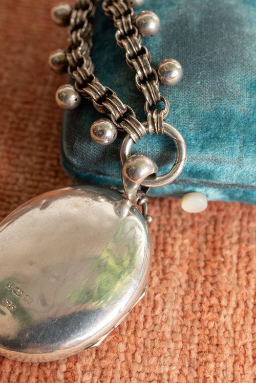 Victorian Sterling Engraved Locket Necklace