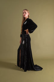 1930s Silk Velvet Balloon Sleeve Beaded Gown [xs/sm/med]