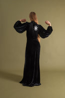 1930s Silk Velvet Balloon Sleeve Beaded Gown [xs/sm/med]