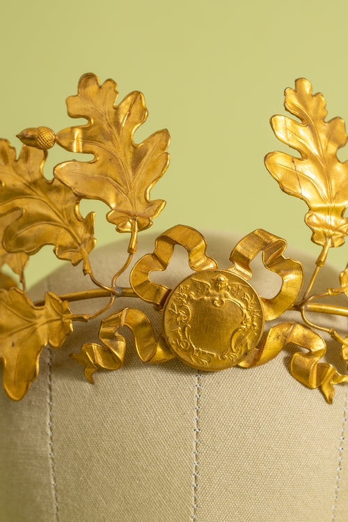 c1900 French Brass Oak Leaf Crown