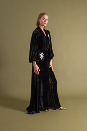 1930s Silk Velvet Balloon Sleeve Beaded Gown [xs/sm/med]