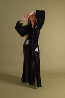 1930s Silk Velvet Balloon Sleeve Beaded Gown [xs/sm/med]