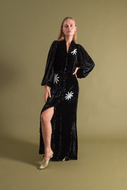 1930s Silk Velvet Balloon Sleeve Beaded Gown [xs/sm/med]