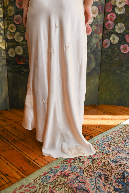 Demetra's Trained Silk + Lace Bow Appliqué Gown [xs/sm]