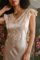 Demetra's Trained Silk + Lace Bow Appliqué Gown [xs/sm]