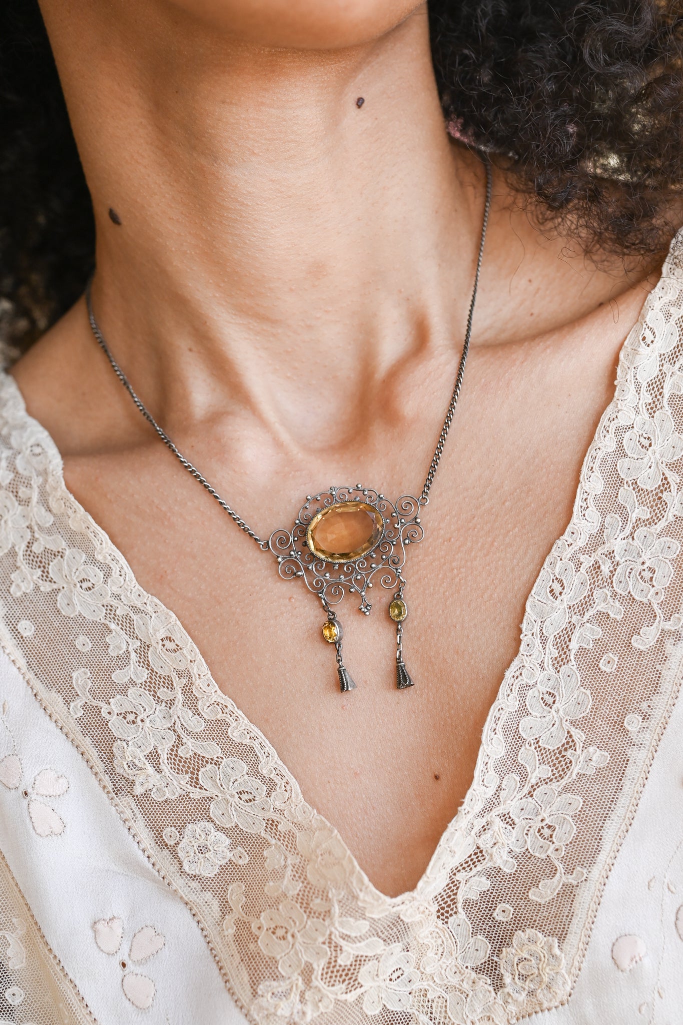 Art Nouveau Sterling Filigree Necklace