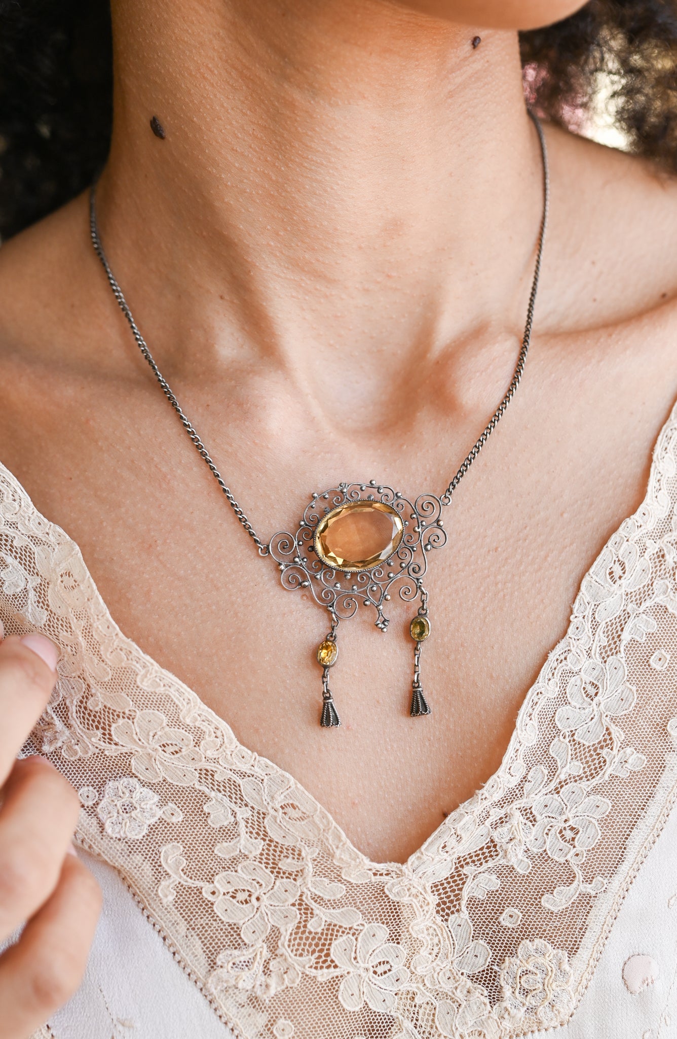 Art Nouveau Sterling Filigree Necklace