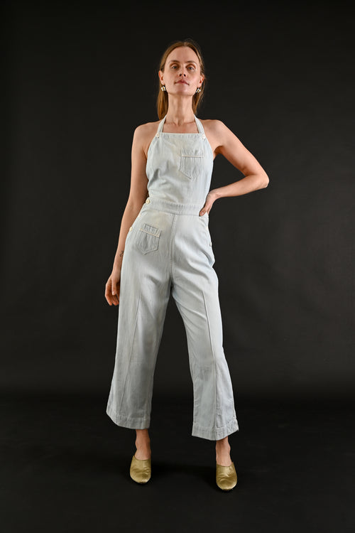 1930s Light Denim Halter Neck Overalls [xs/sm]