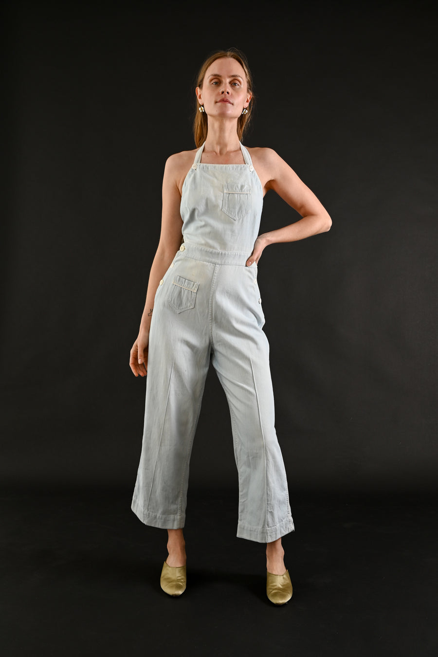 1930s Light Denim Halter Neck Overalls [xs/sm]