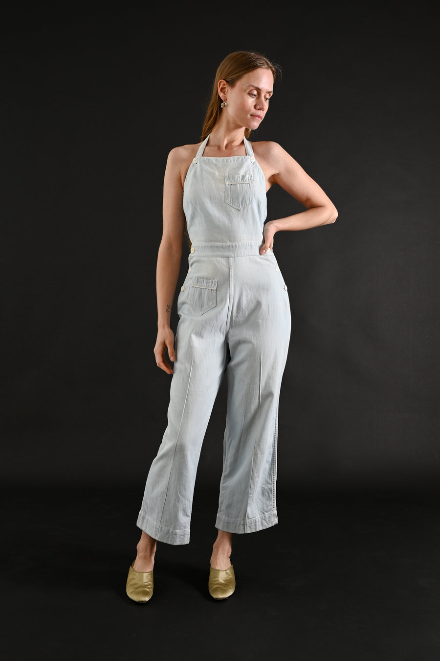 1930s Light Denim Halter Neck Overalls [xs/sm]