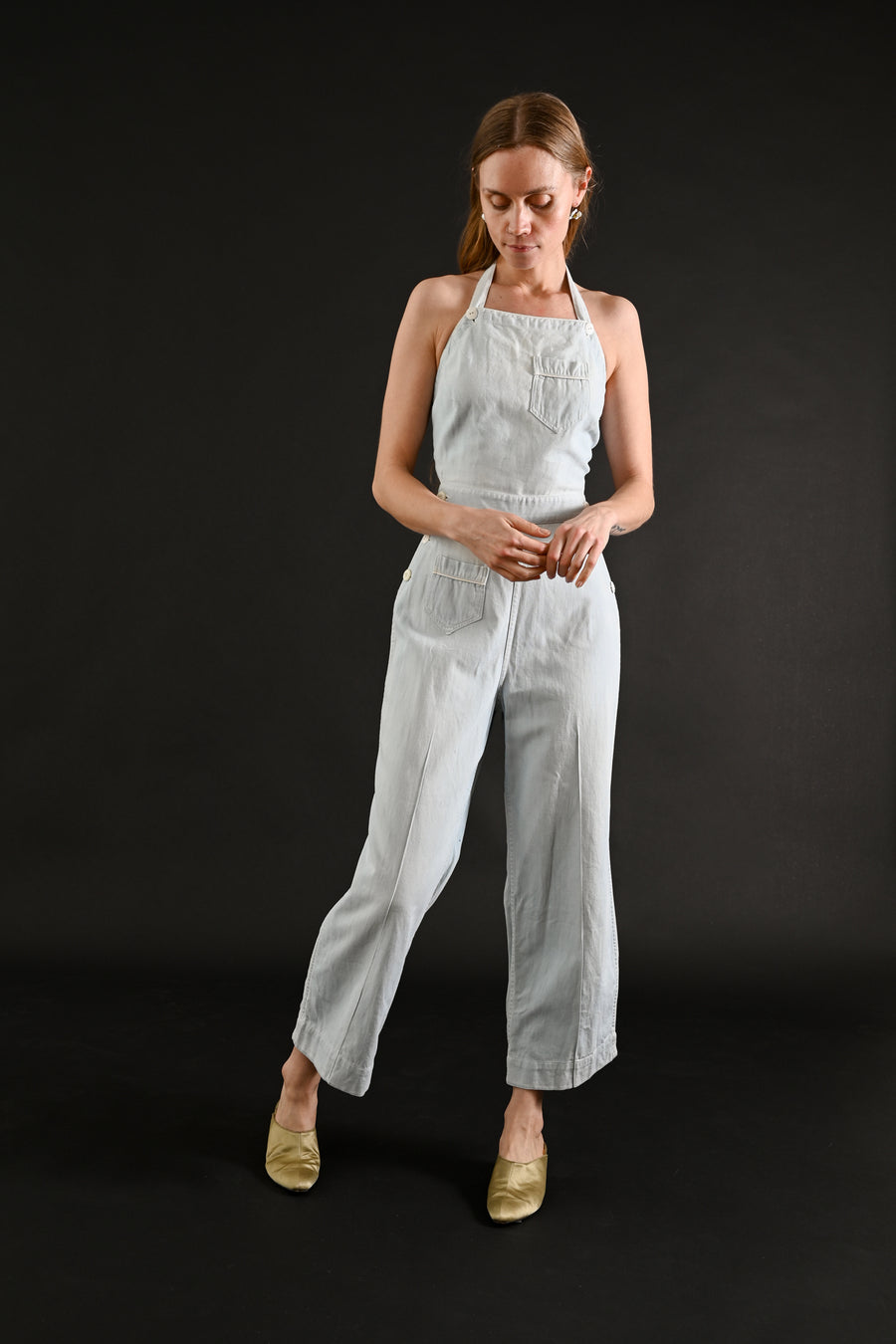1930s Light Denim Halter Neck Overalls [xs/sm]