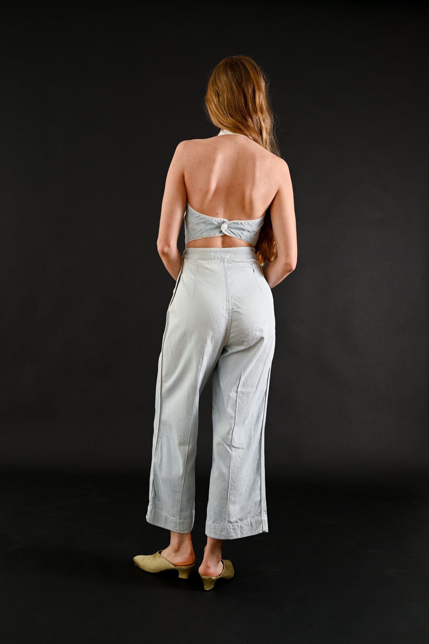 1930s Light Denim Halter Neck Overalls [xs/sm]