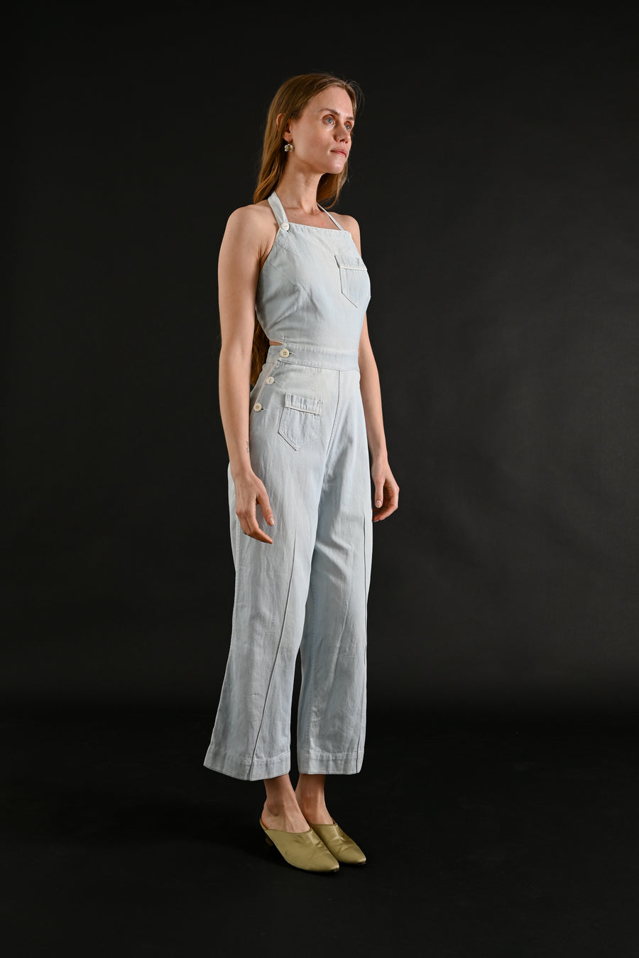 1930s Light Denim Halter Neck Overalls [xs/sm]